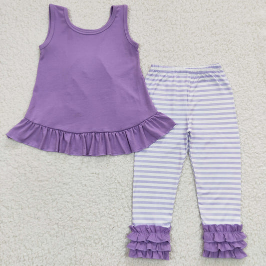 Purple With Bow Stripe Pants Girls Set