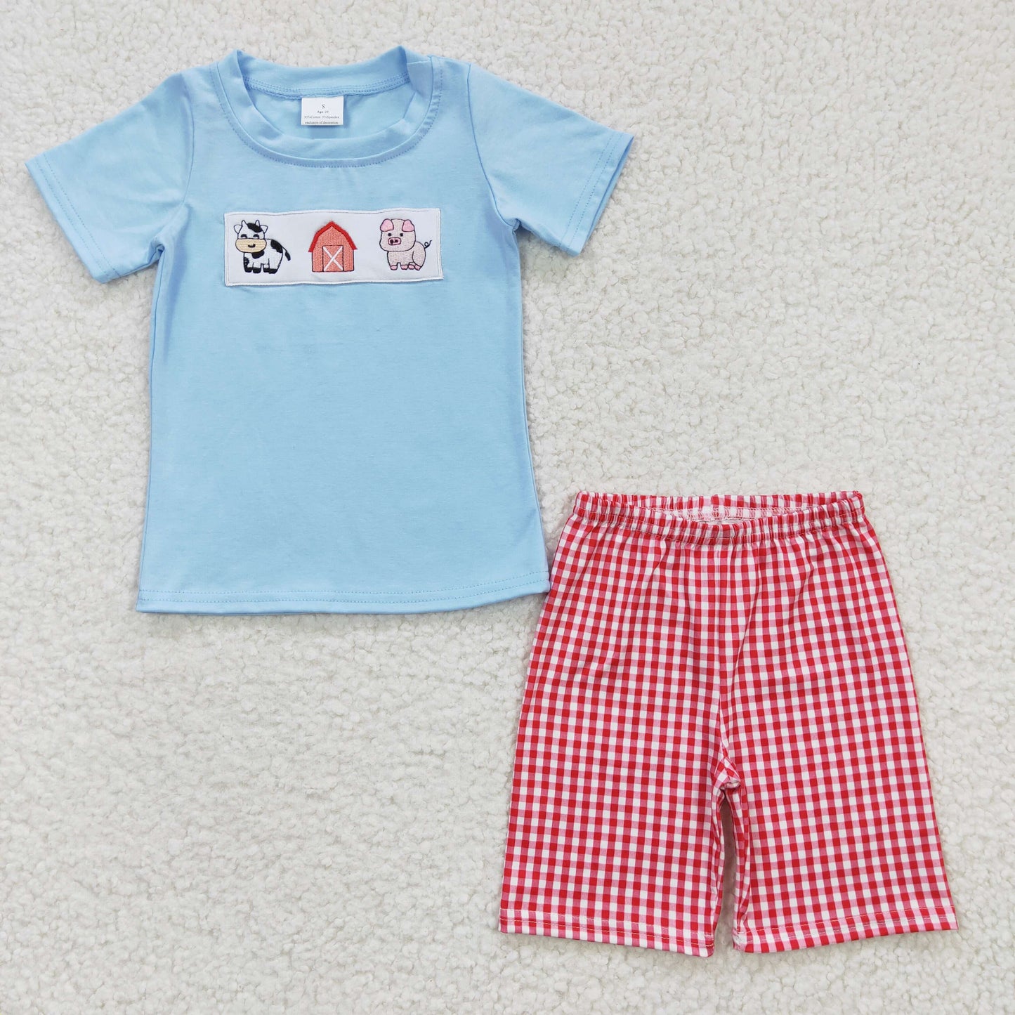 Embroidered Animal House Boy Summer Set