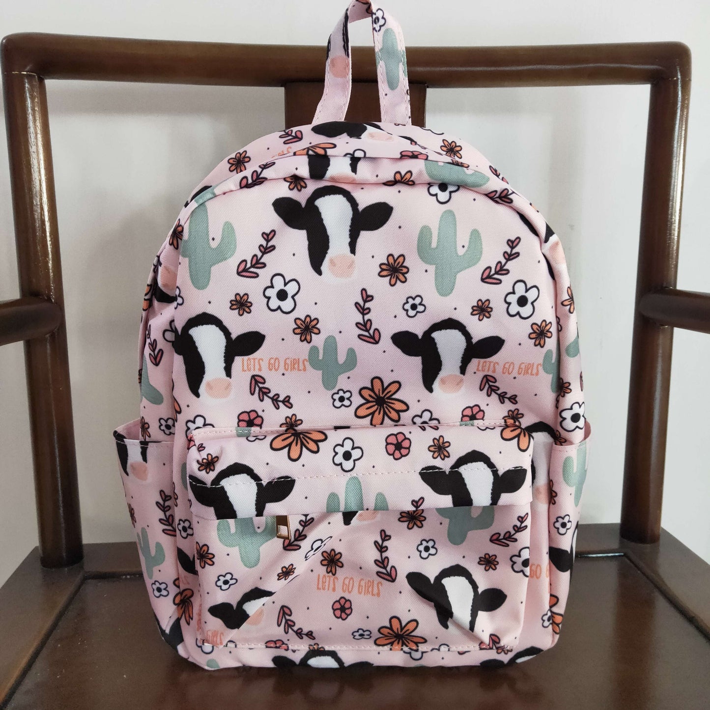 Pink Flowers Cow Print BACKPACK