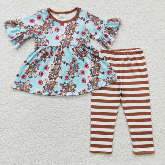 Brown Horse Cartoon Stripes Girls Outfits
