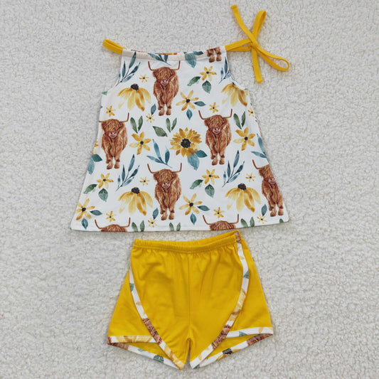 Highland Cow Short Summer Girls Set
