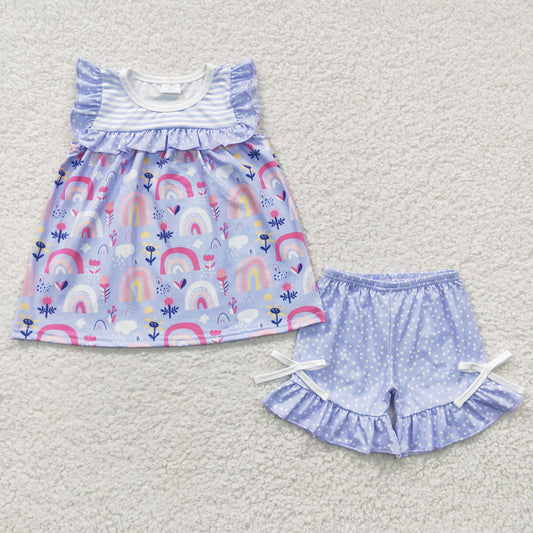 Blue Purple Stripe Summer Girls Set