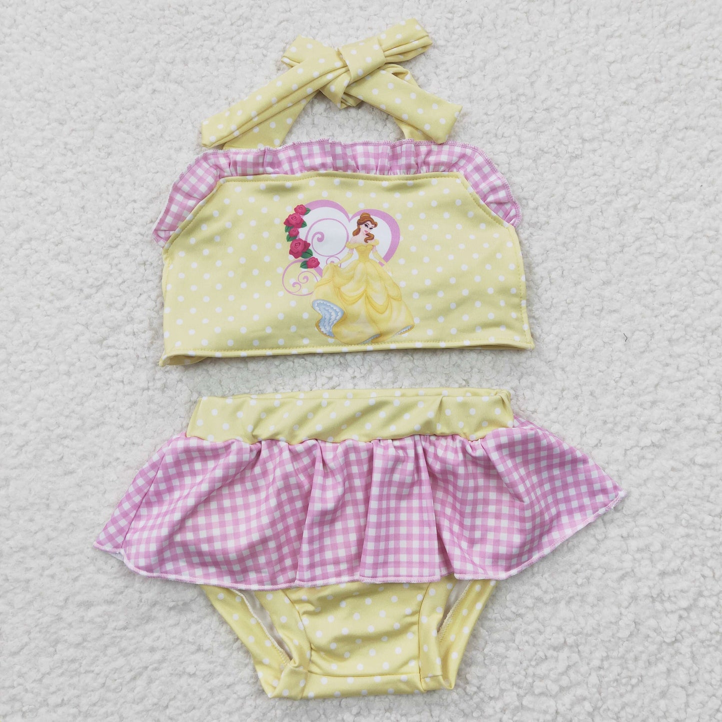 Yellow Dots Cartoon 2pc Girls Summer Swimsuit