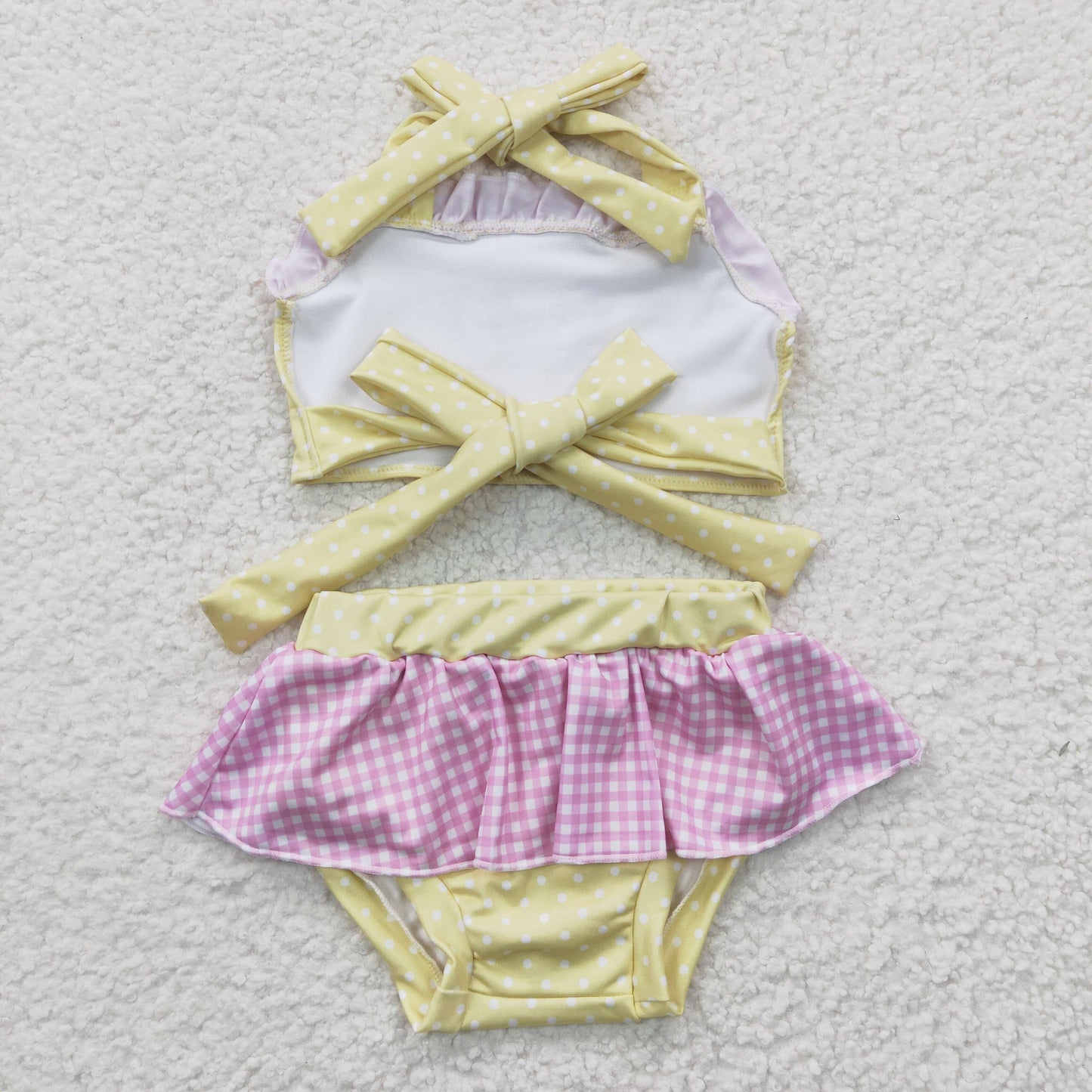Yellow Dots Cartoon 2pc Girls Summer Swimsuit