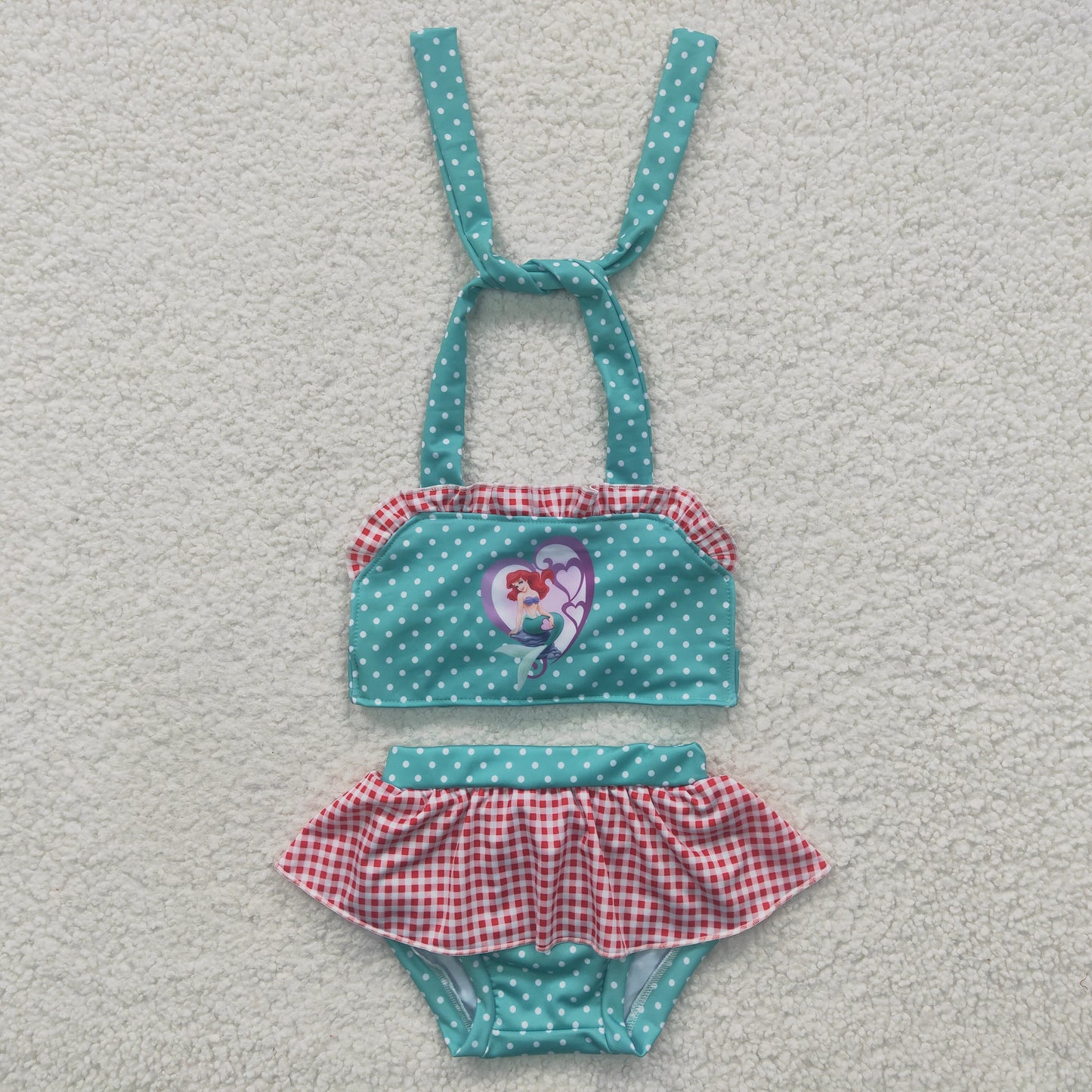 Green Dots Cartoon 2pc Girls Summer Swimsuit
