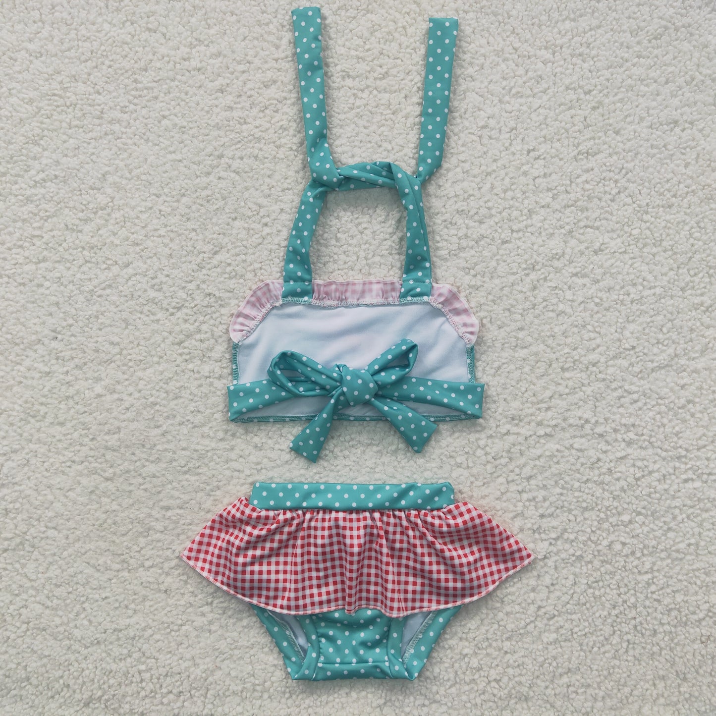 Green Dots Cartoon 2pc Girls Summer Swimsuit
