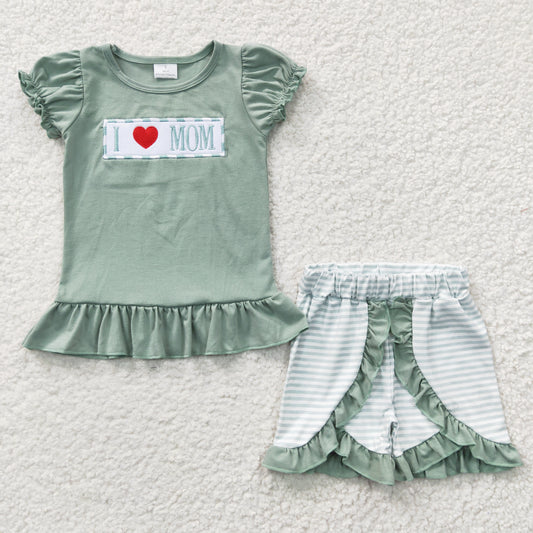 Embroidered I LOVE MOM Girls Summer Set