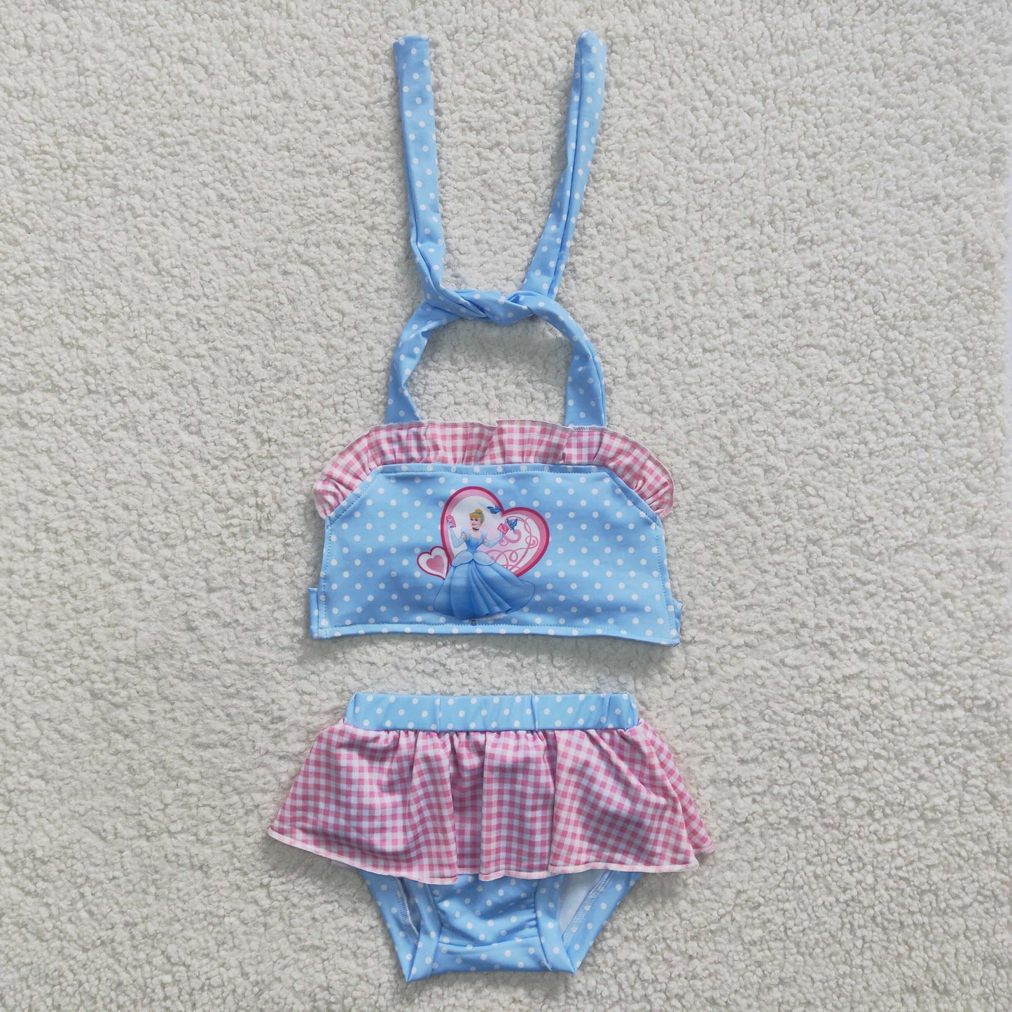 Blue Dots Cartoon 2pc Girls Summer Swimsuit