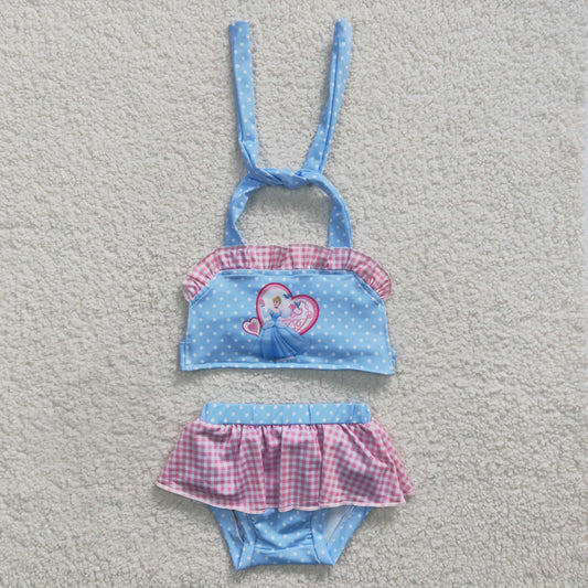 Blue Dots Cartoon 2pc Girls Summer Swimsuit