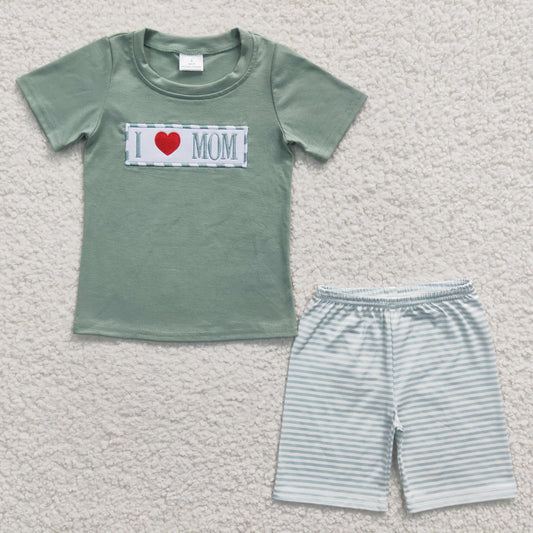 Embroidered I LOVE MOM Boy Summer Set