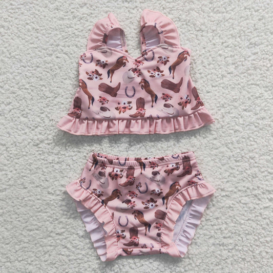 Pink Horse 2pc Girls Summer Swimsuit