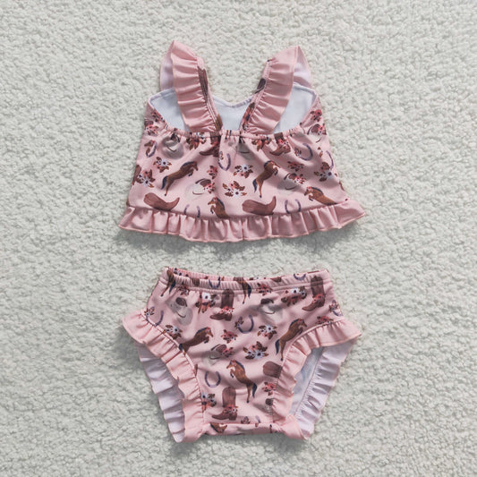 Pink Horse 2pc Girls Summer Swimsuit