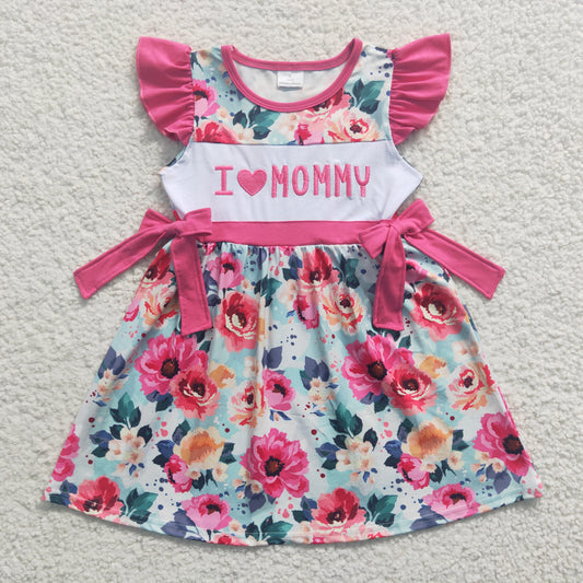 Embroidered I LOVE MOM Flowers Girls Dress