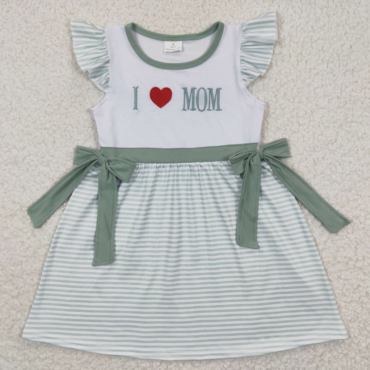 Embroidered I LOVE MOM Girls Dress