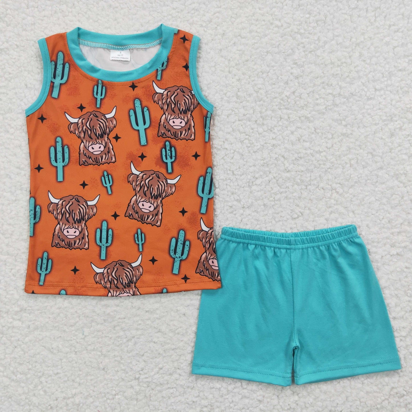 Western Cow Cactus Blue Shorts