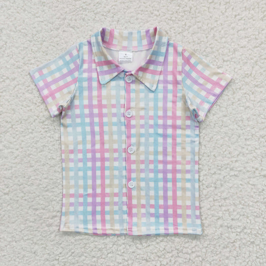 Colorful Striped Plaid With Button Boy Shirt