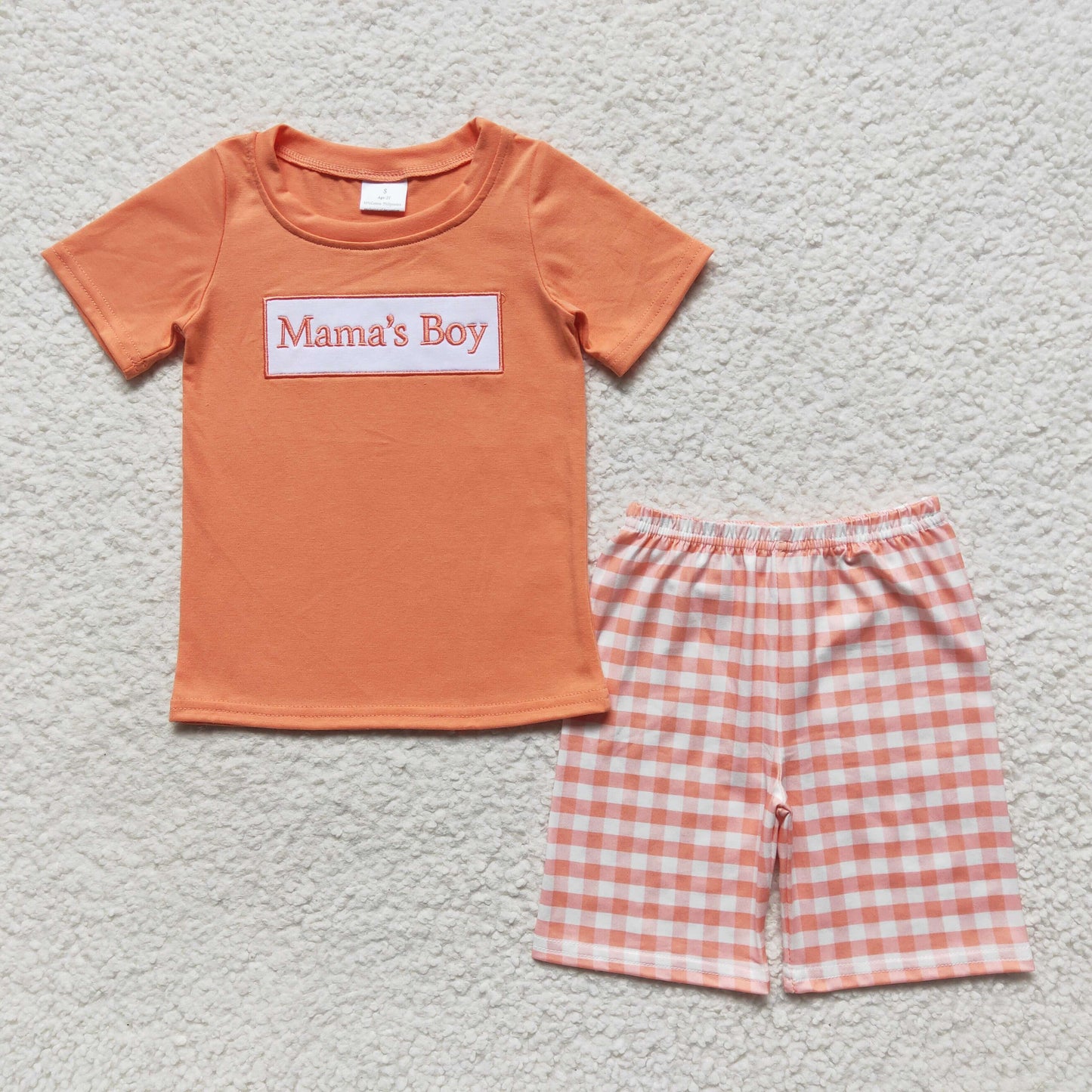 Embroidered MAMA Orange Plaid Boy Set
