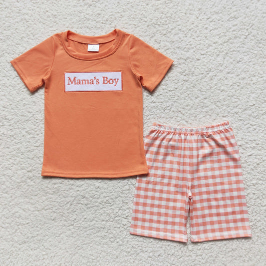 Embroidered MAMA Orange Plaid Boy Set