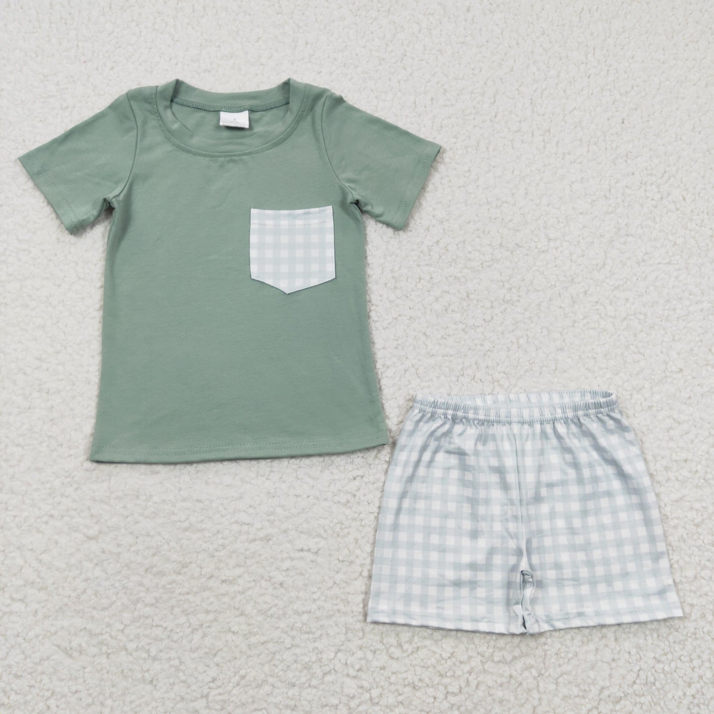 Green Plaid Shorts Boy Summer Set
