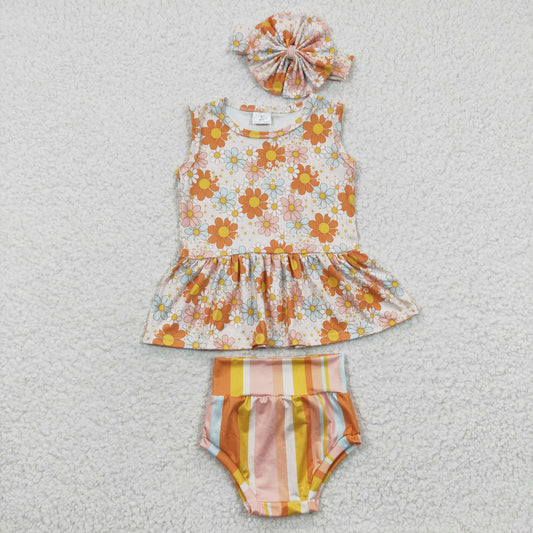 Orange Flowers Stripe Bummie Outfit