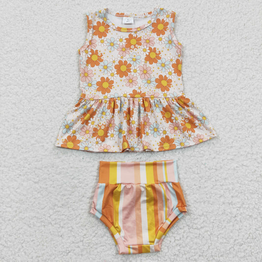 Orange Flowers Stripe Bummie Outfit