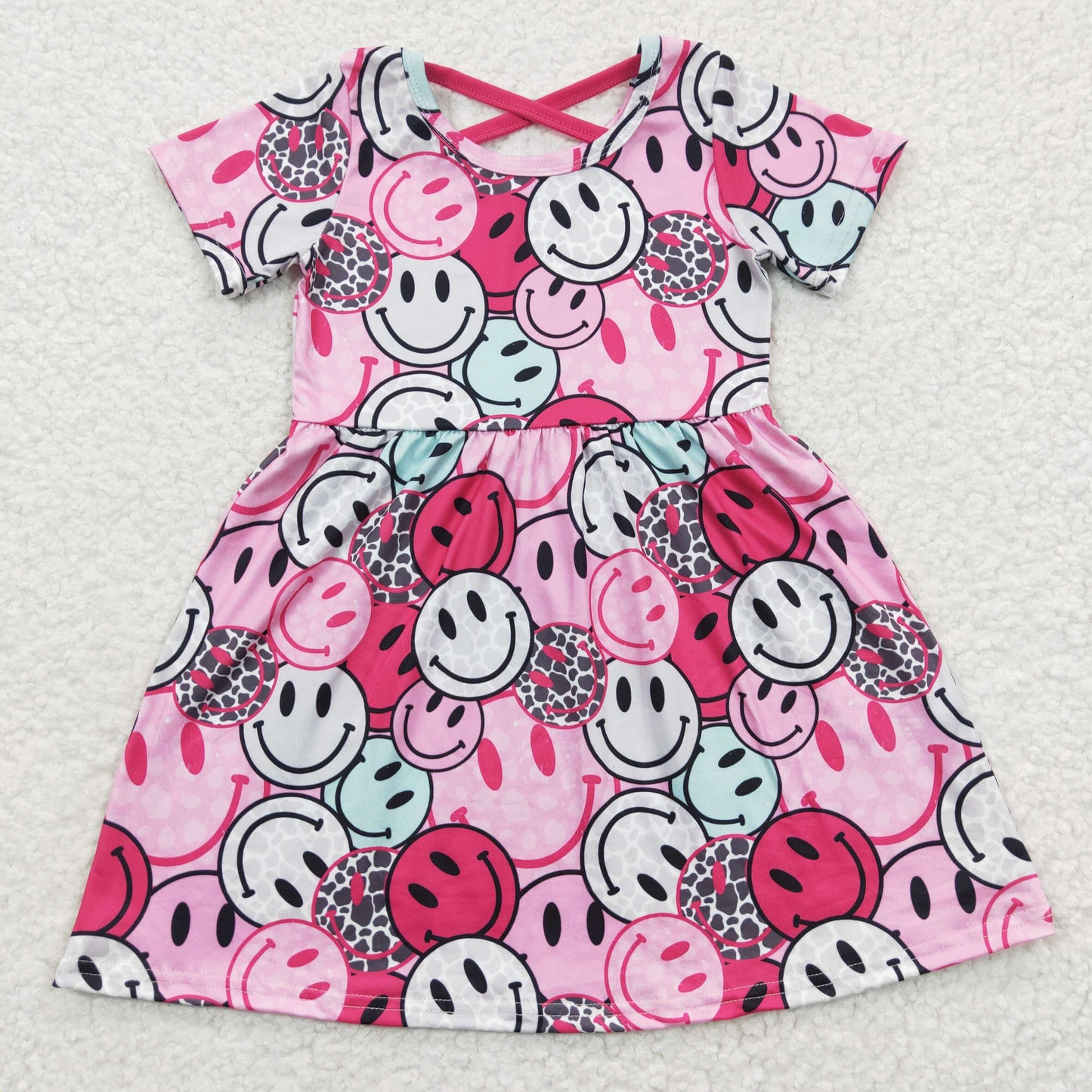 Pink Simle Short Girls Dress
