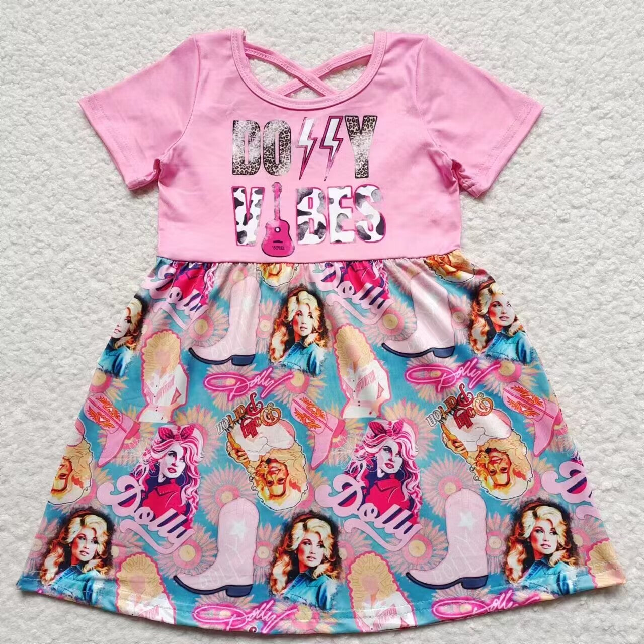 Pink Cartoon Short Girls Dress