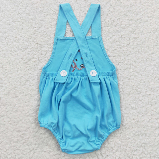 Blue Embroidery Dog Baby Romper
