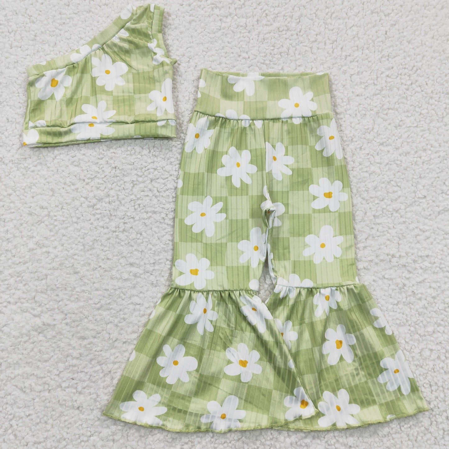 Rubbed material Green Flowers Girl Outfits