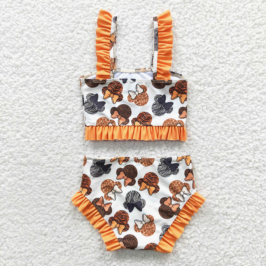 Orange Cartoon 2pc girls summer Swimsuit