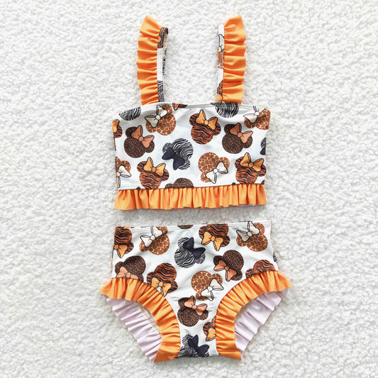 Orange Cartoon 2pc girls summer Swimsuit