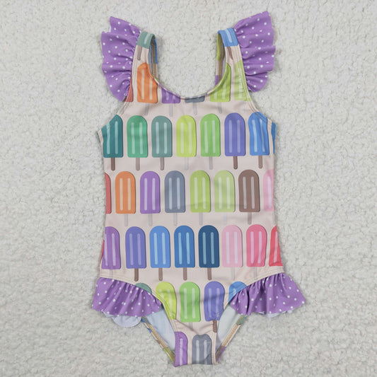 Purple Ice Cream one pc Girls Summer Swimsuit