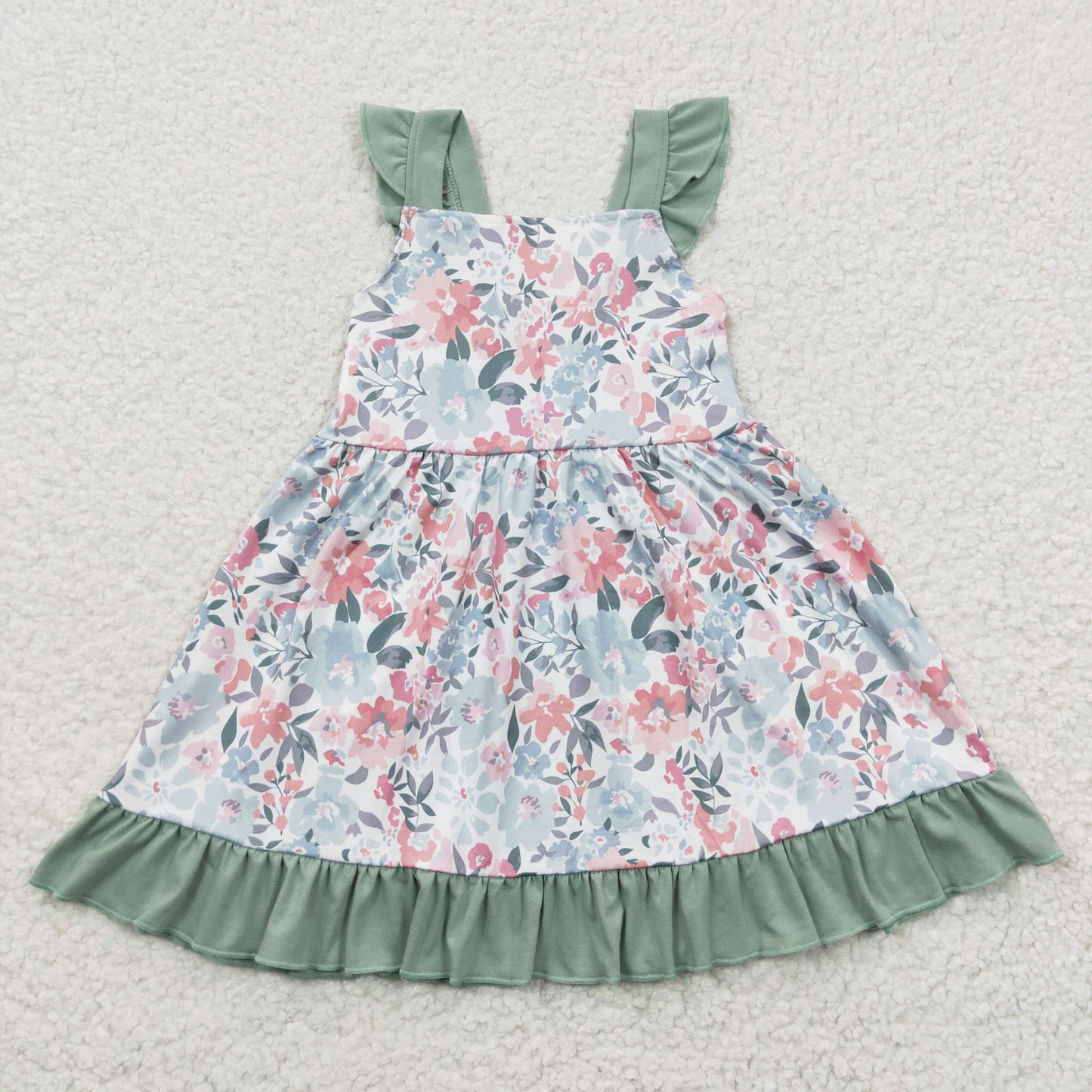 big skirt Green Flowers Ruffles dress