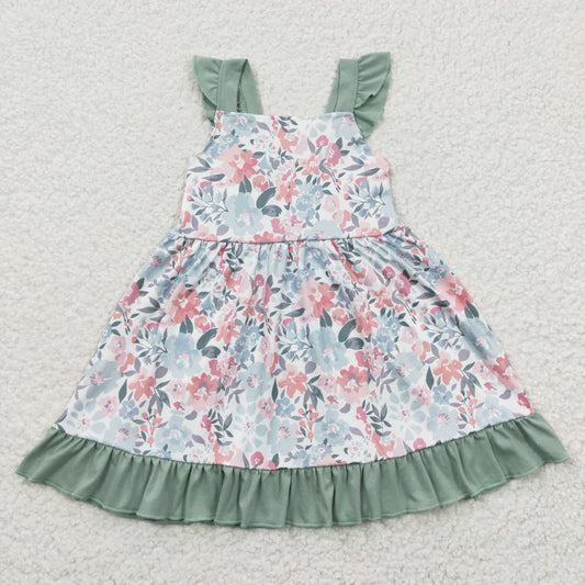 big skirt Green Flowers Ruffles dress