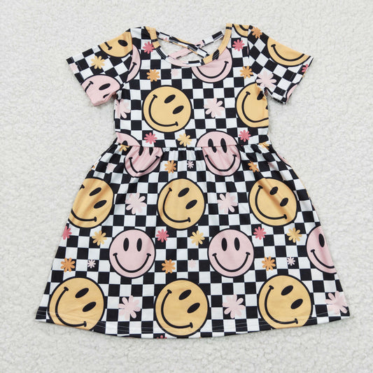 Black Plaid Smiley Short Girls Dress