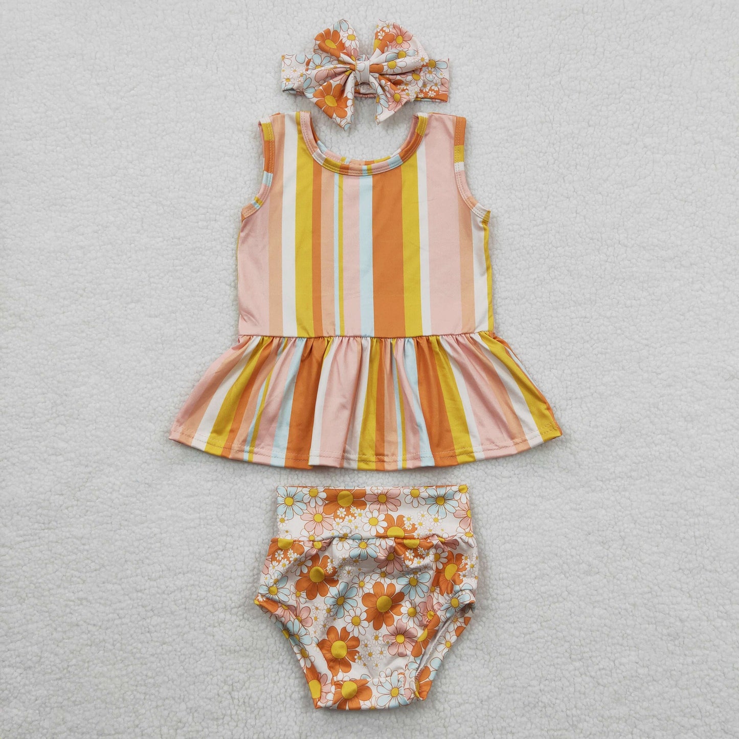 Orange Flowers Stripe Bummie Outfit