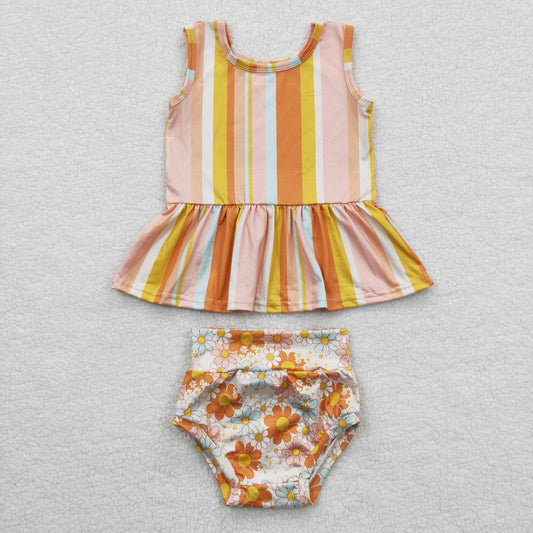 Orange Flowers Stripe Bummie Outfit