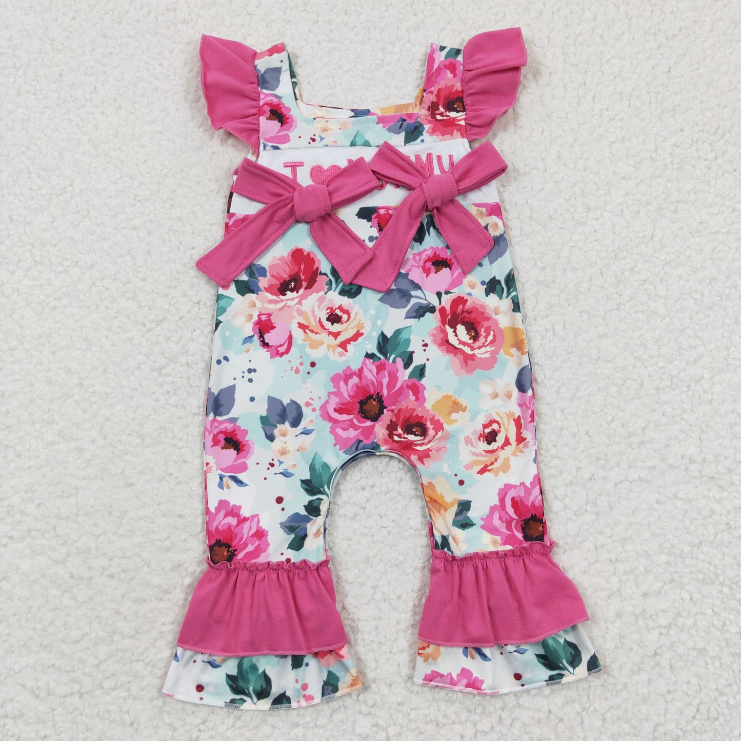 Embroidered I LOVE MOM Flowers Baby Romper