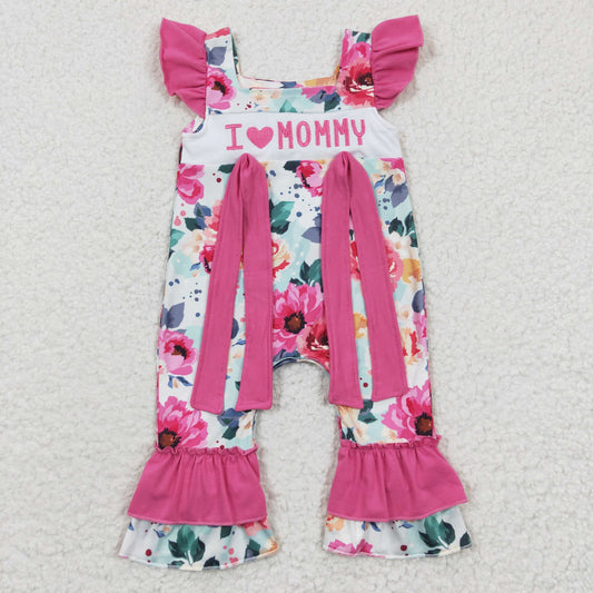 Embroidered I LOVE MOM Flowers Baby Romper