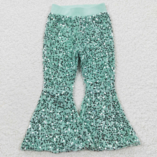 Green Sequined bell pants