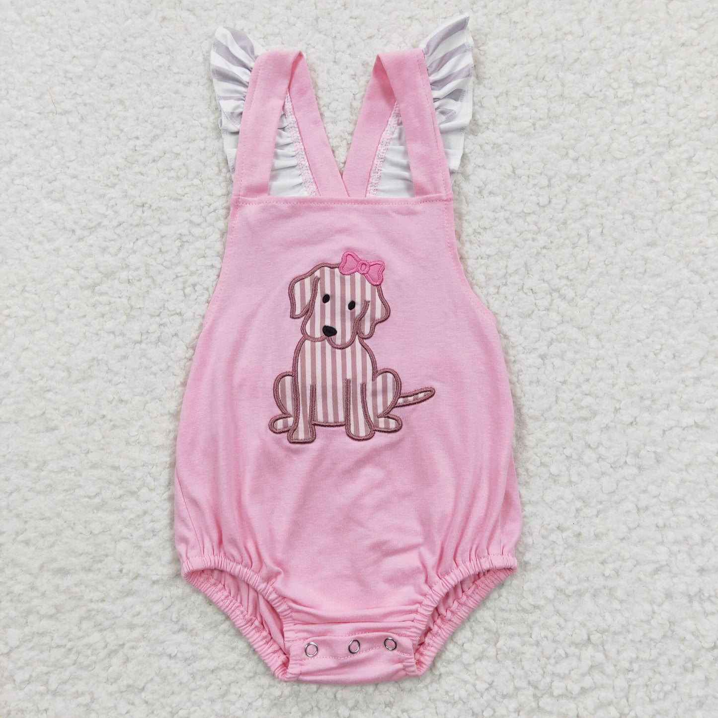 Pink Embroidery Dog Baby Romper