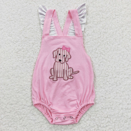 Pink Embroidery Dog Baby Romper