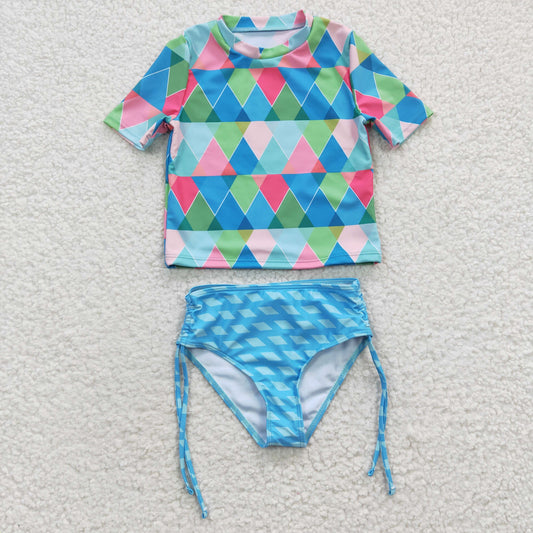 Blue Colorful 2 pc Girls Summer Swimsuit