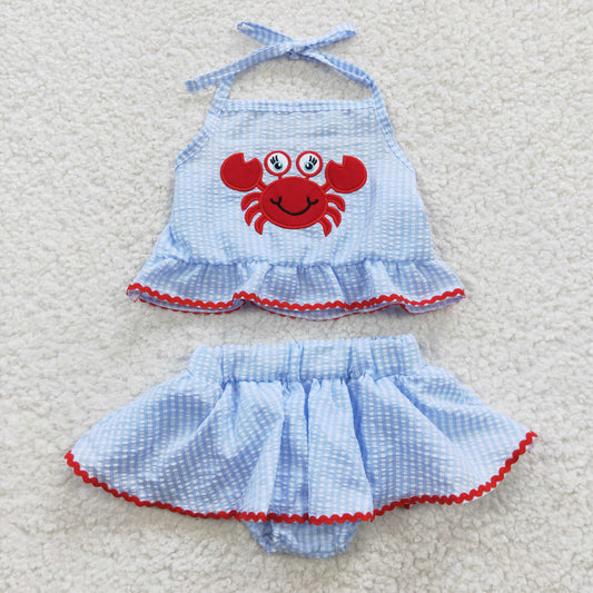 Crab Embroidery 2pc girls summer Swimsuit