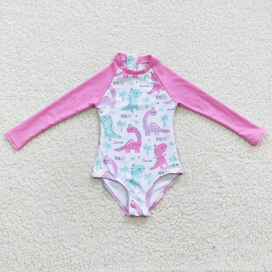 Pink Dinosaur Girls Summer Swimsuit