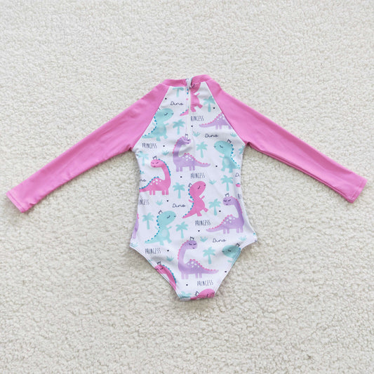 Pink Dinosaur Girls Summer Swimsuit