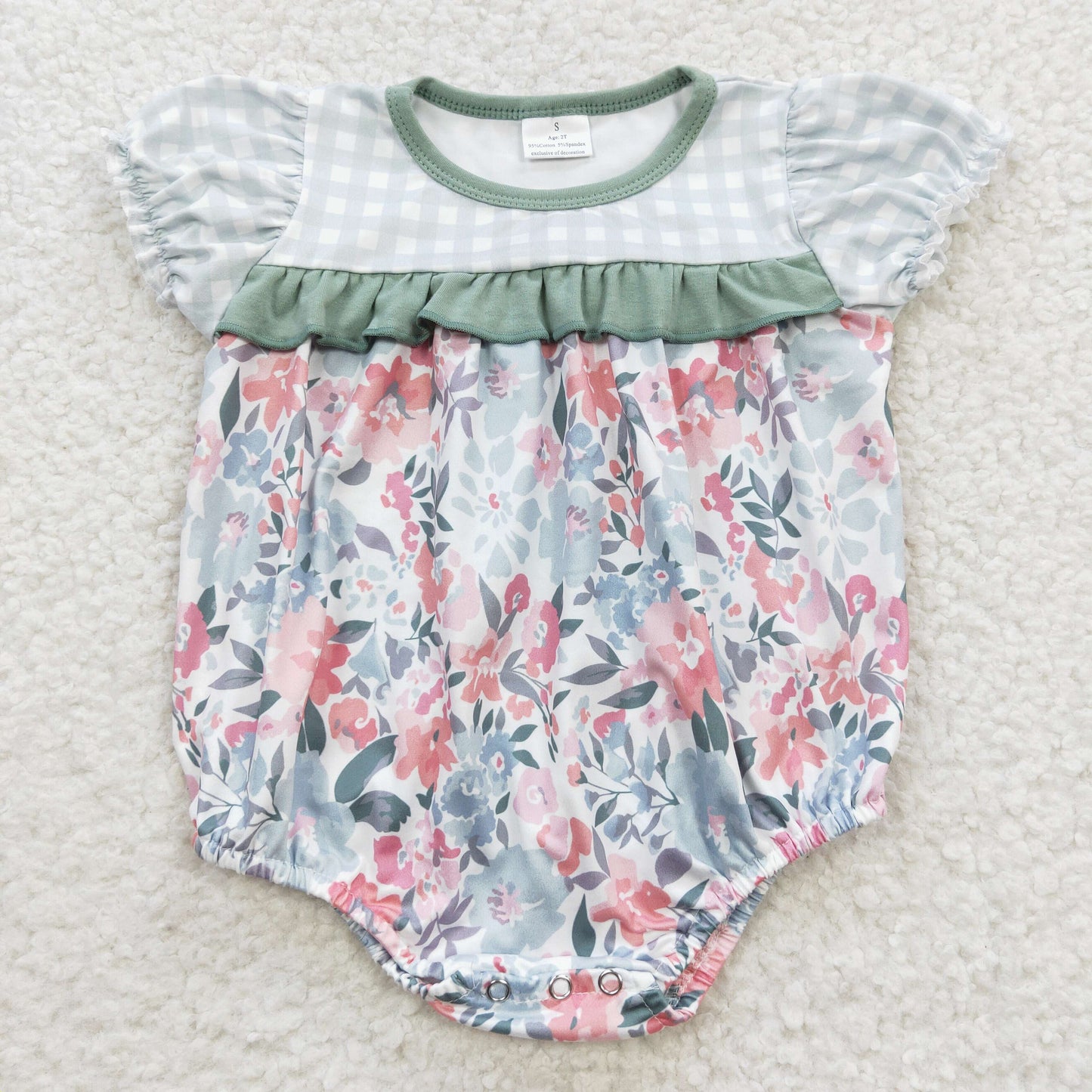 Green Flowers Baby Romper