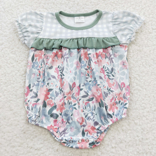Green Flowers Baby Romper