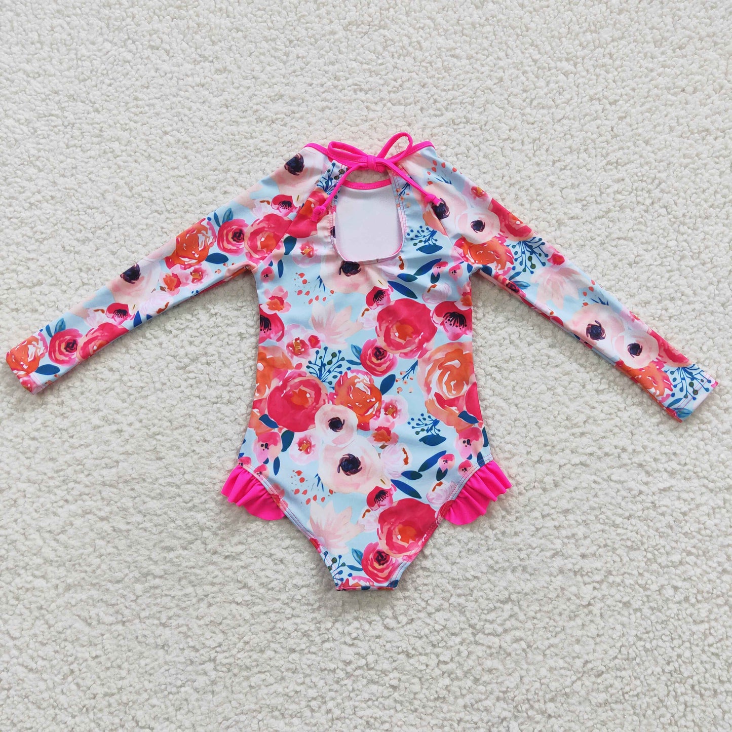 Long Sleeve Flowers one pc Girls Summer Swimsuit
