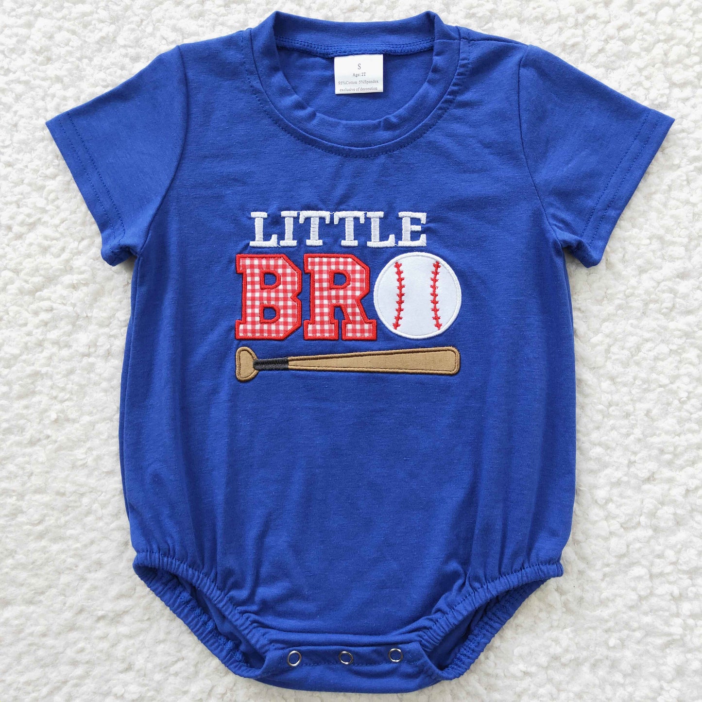 Blue Embroidered Baseball Baby Romper